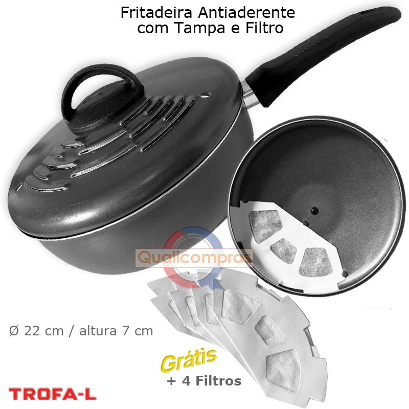 Fritadeira Antiaderente com Tampa, saída vapor e Filtro