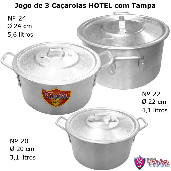 Kit 3 Caçarolas Hotel Nº 20, 22, 24