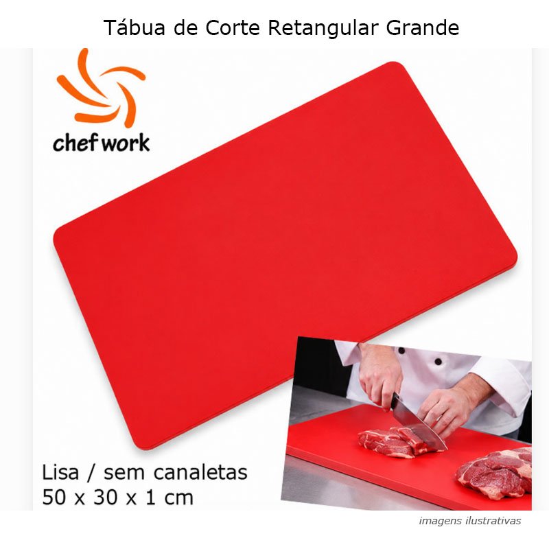 Tábua de Polipropileno 50x30x1cm Vermelha - Chef Work